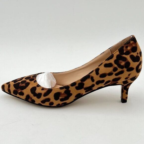 YDN Leopard Kitten Heel Pumps Pointed Toe Dress Shoes for Office Lady Soft Suede - Picture 2 of 8